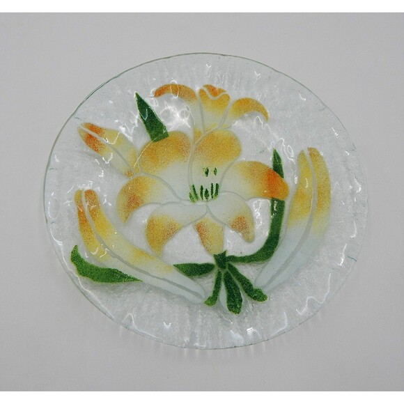Sydenstricker Fused Glass Daffodil Salad Plate 8-3/4 Inch Yellow Green - Picture 1 of 7